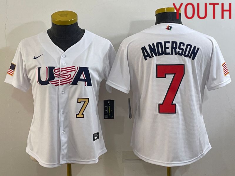 Youth 2023 World Cub USA 7 Anderson White MLB Jersey